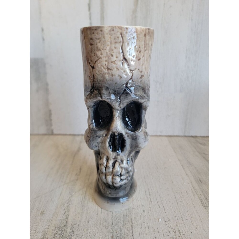 Skeleton skull face tall cup glass Halloween home decor‎